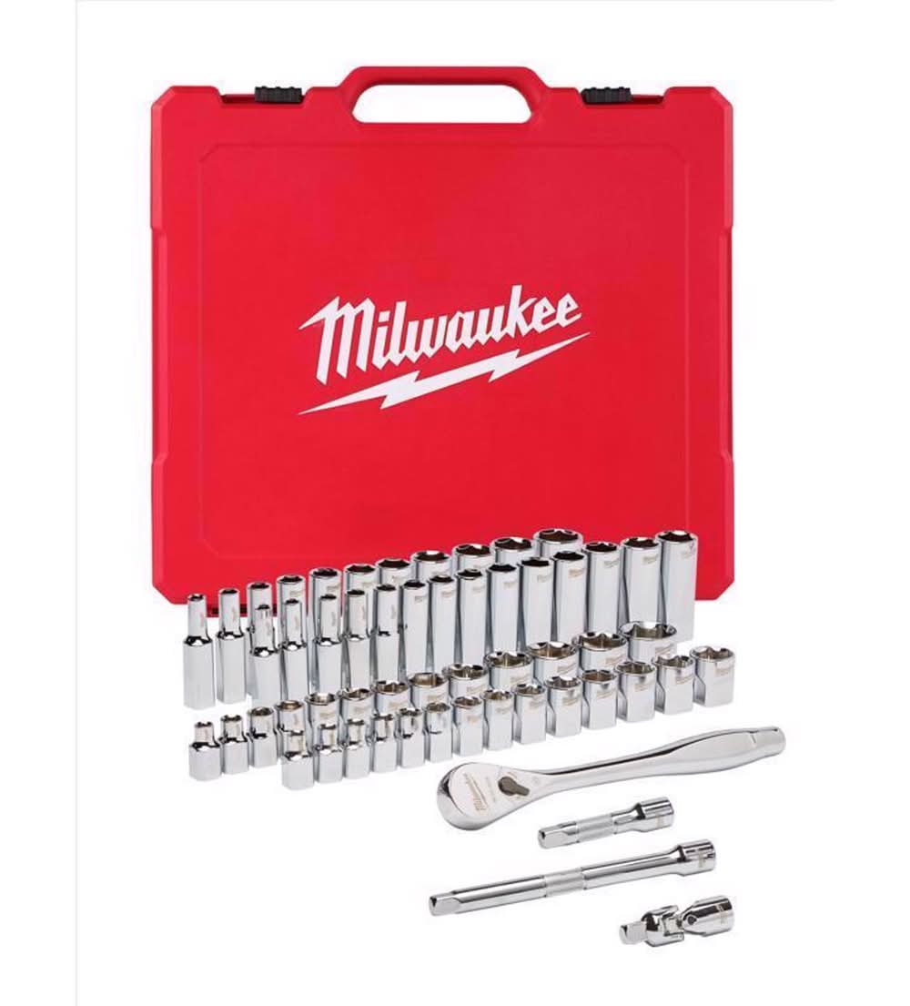 Milwaukee 3/8 In. Drive Metric/Sae Mechanics Socket And Ratchet Set 56 Pc