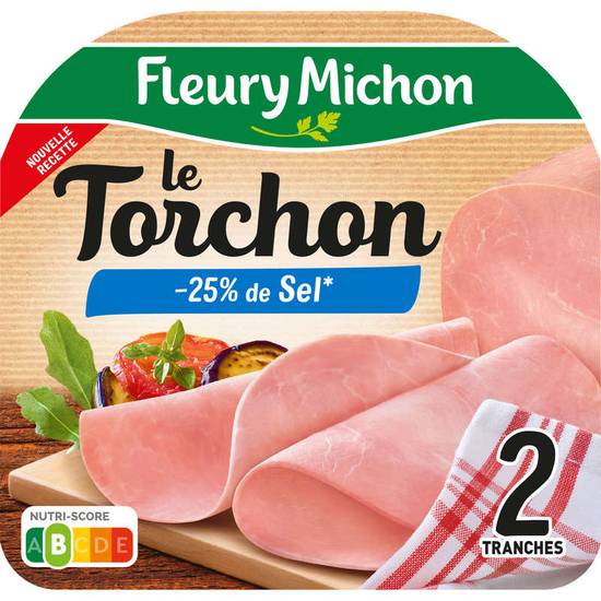 FLEURY MICHON - Jambon - Le Torchon - Taux de sel réduit - 2 tranches fines - 80g