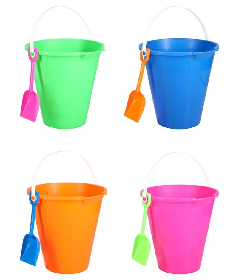 Outdoor Splash-N-Swim Fun Colorful Plastic Beach Pails With Shovels, Unisex, 9 in, Assorted (6 ct)