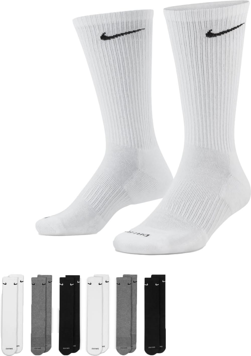 Nike Everyday Plus Cushioned Crew Training Socks, M (6 ct)