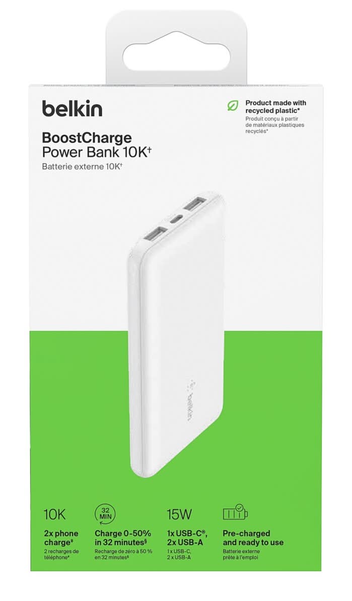 Belkin Usb C Portable Charger 10k Power Bank, White