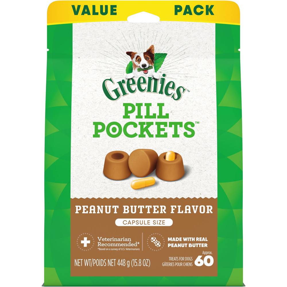 Greenies Pill Pockets Capsule Sized Peanut Butter Flavored Dog Treats - Pill Adminstration Assistant (Flavor: Peanut Butter, Size: 60 Count)