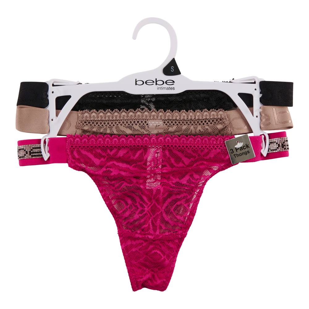 Tanga tressé pour femmes, emb. de 3 (M, Rose fluo) / Women's Branded Thongs, 3-Pack (M, Neon Pink)