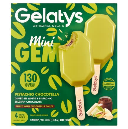 Gelatys Mini Gems Gelato Bars, Pistachio Chocotella (6 fl oz, 4 ct)
