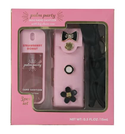 Palm Party Mini Hand Sanitizer With Key Chain Case Set 3-Pack Strawberry Donut