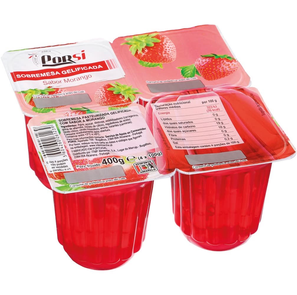 Porsi  - Sobremesa gelatina de morango, embalagem 4x100g