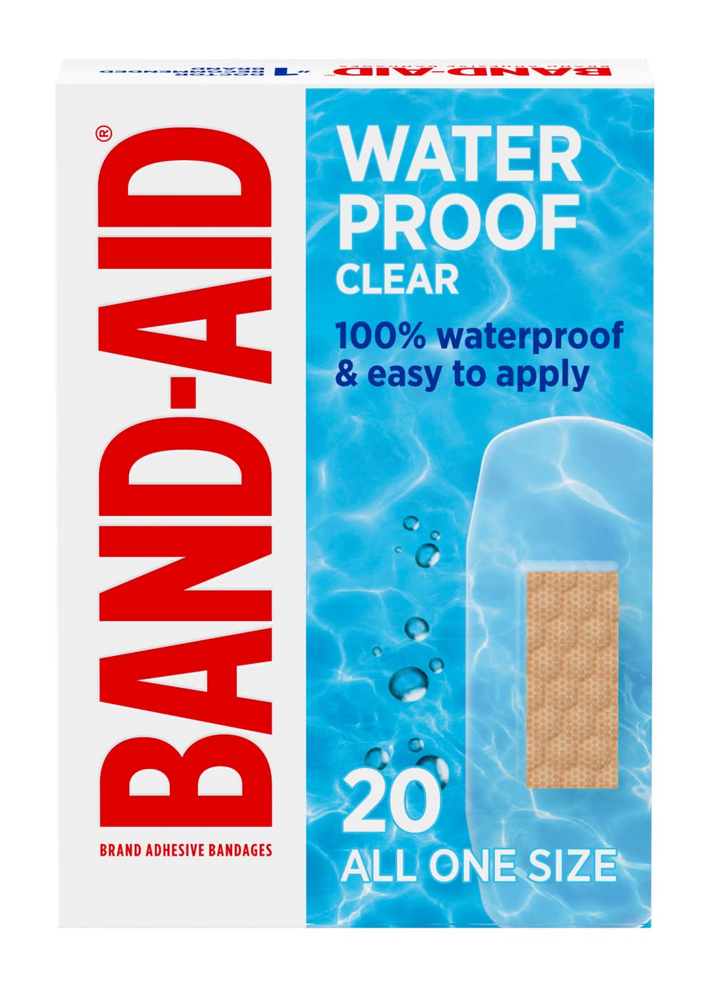Band-Aid Water Proof Adhesive Bandages, 1x2 1/2 in, Clear (20 ct)