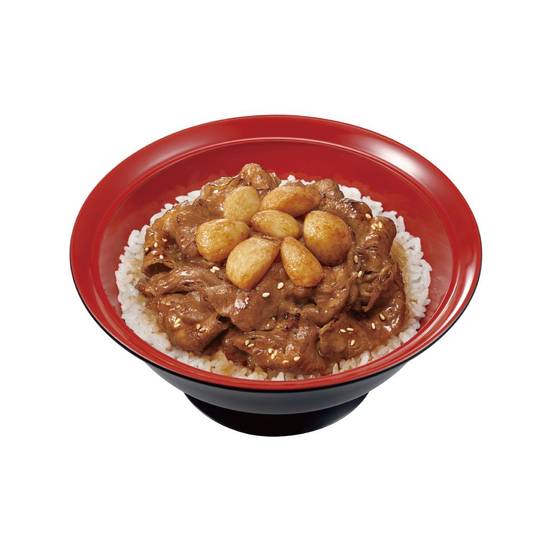 に�んにく牛カルビ焼肉丼Simmered & Grilled Beef Rib Rice Bowl w/ Fried Garlic
