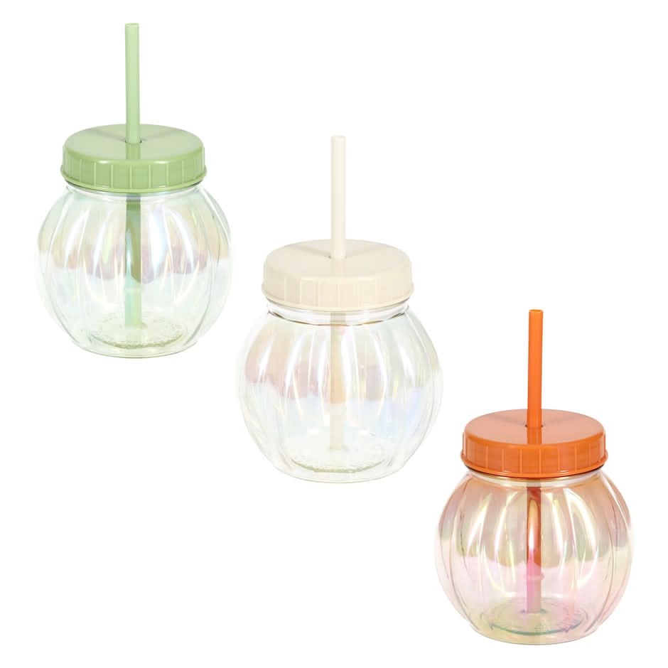Harvest Pumpkin Cup With Lid And Straw, Assorted Colors