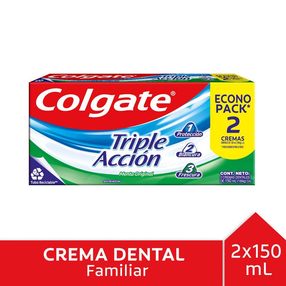 Colgate pack pasta dental triple acción (2 u x 150 ml c/u)