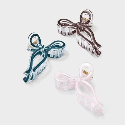 Wild Fable Bow Claw Hair Clip Set, Light Pink/Cream/Brown (3 ct)