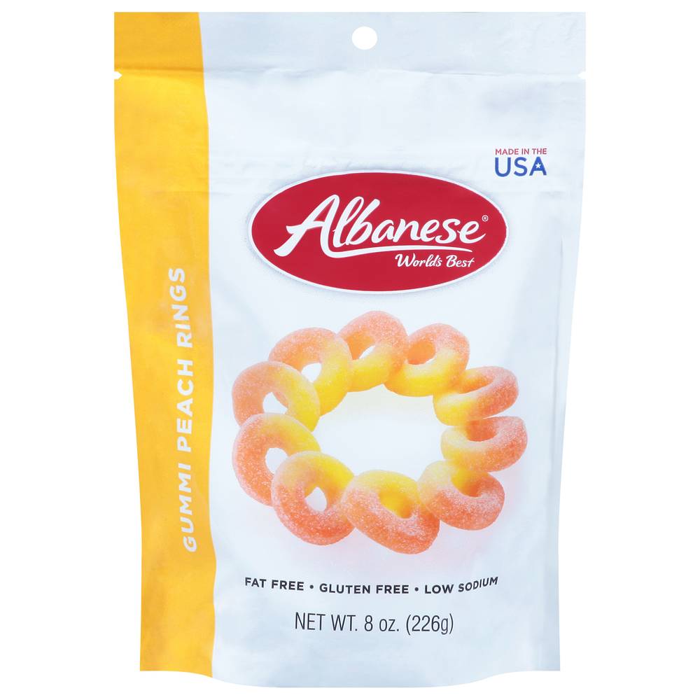 Albanese World's Best Low Sodium Gluten Free Fat Free Gummi Peach Rings