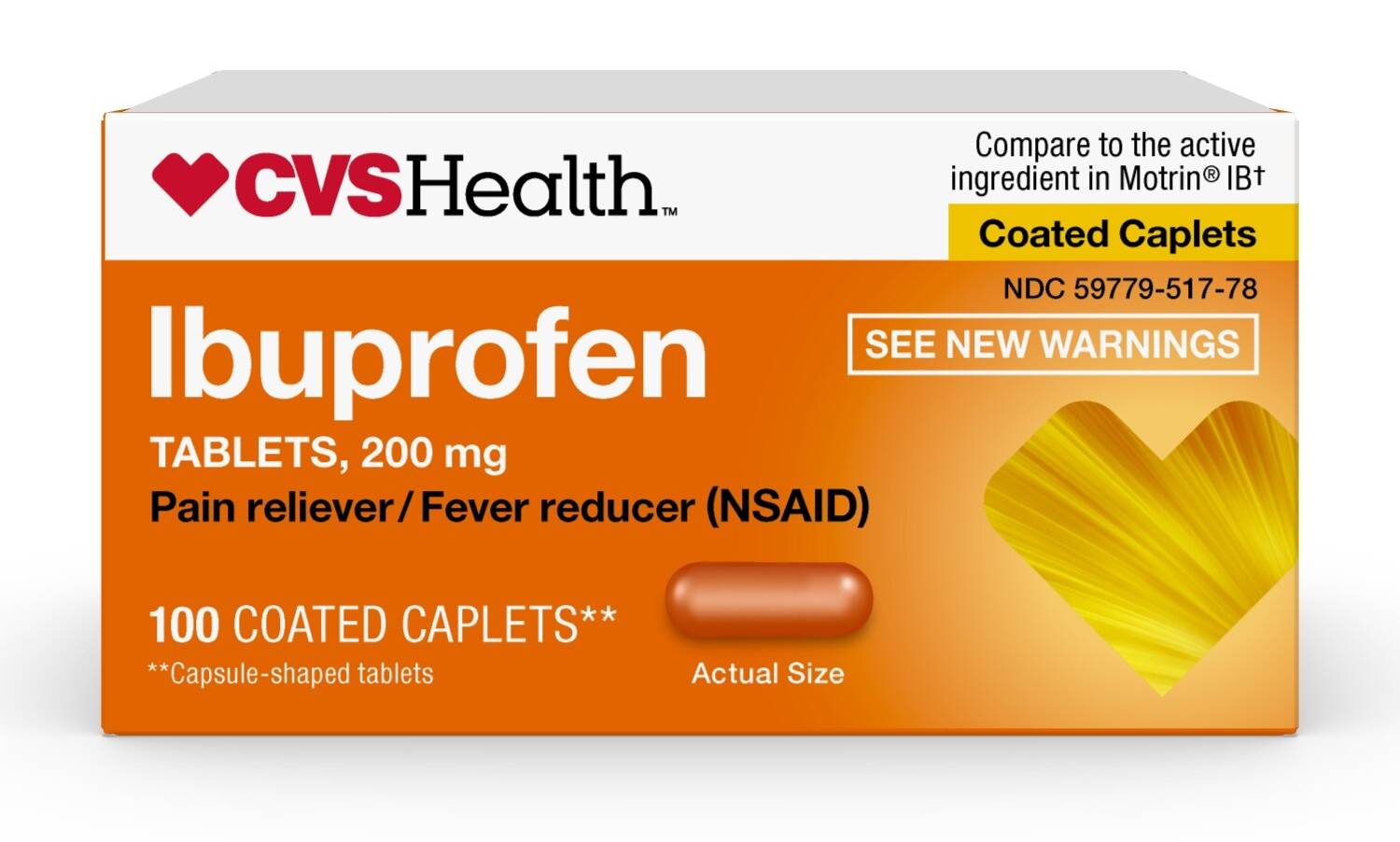Cvs Health Ibuprofen Pain Reliever & Fever Reducer (Nsaid) 200 Mg Coated Caplets, 100 Ct