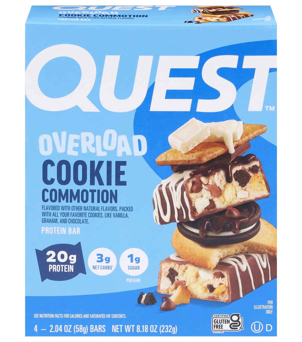 Quest Overload Protein Bars, Cookie Commotion (4 x 2.04 oz)