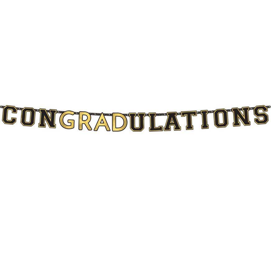 Party City Congradulations Graduation Letter Banner (unisex/10.85ft/black-silver-gold)