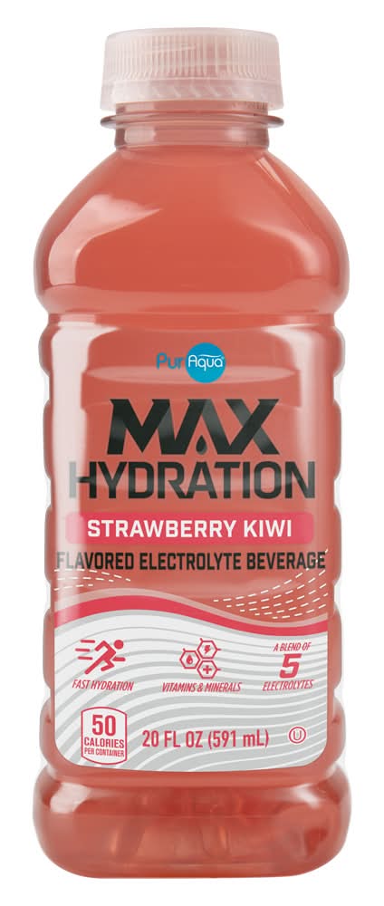 PurAqua Max Hydration Electrolyte Drink, Strawberry-Kiwi (20 fl oz)