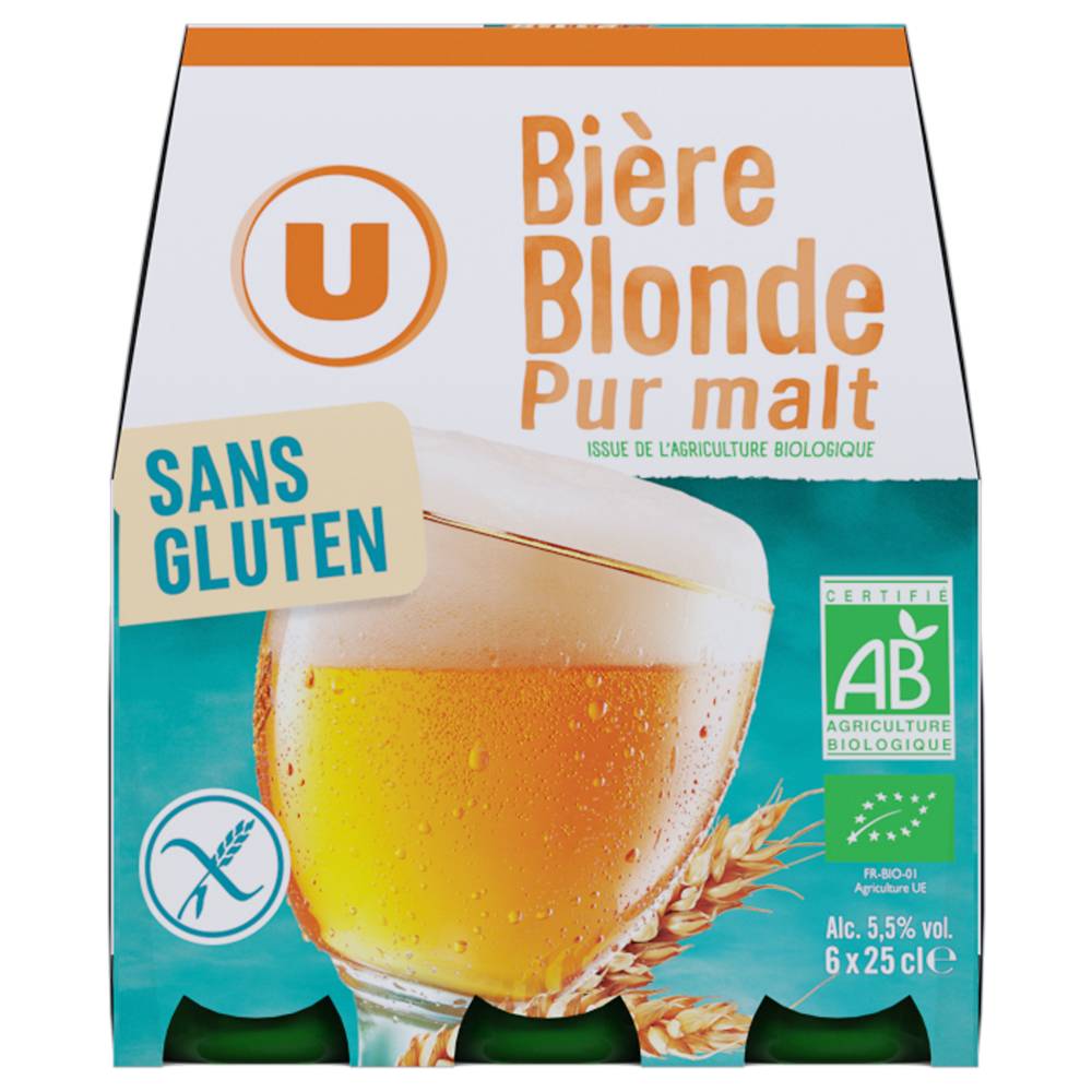 U - Bière blonde  sans glutan (250 ml, 6 pièces)