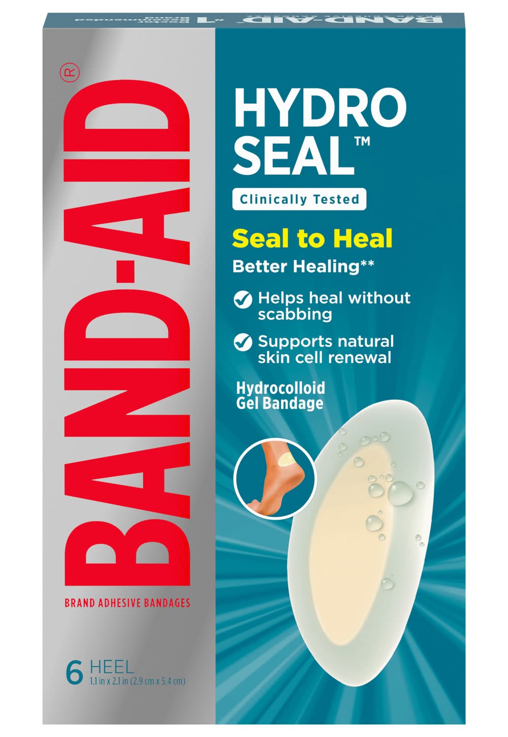 Band-Aid Pro Heal Hydrocolloid Blister Gel Bandages For Advanced Healing, 1.1x2.1 in (6 ct)