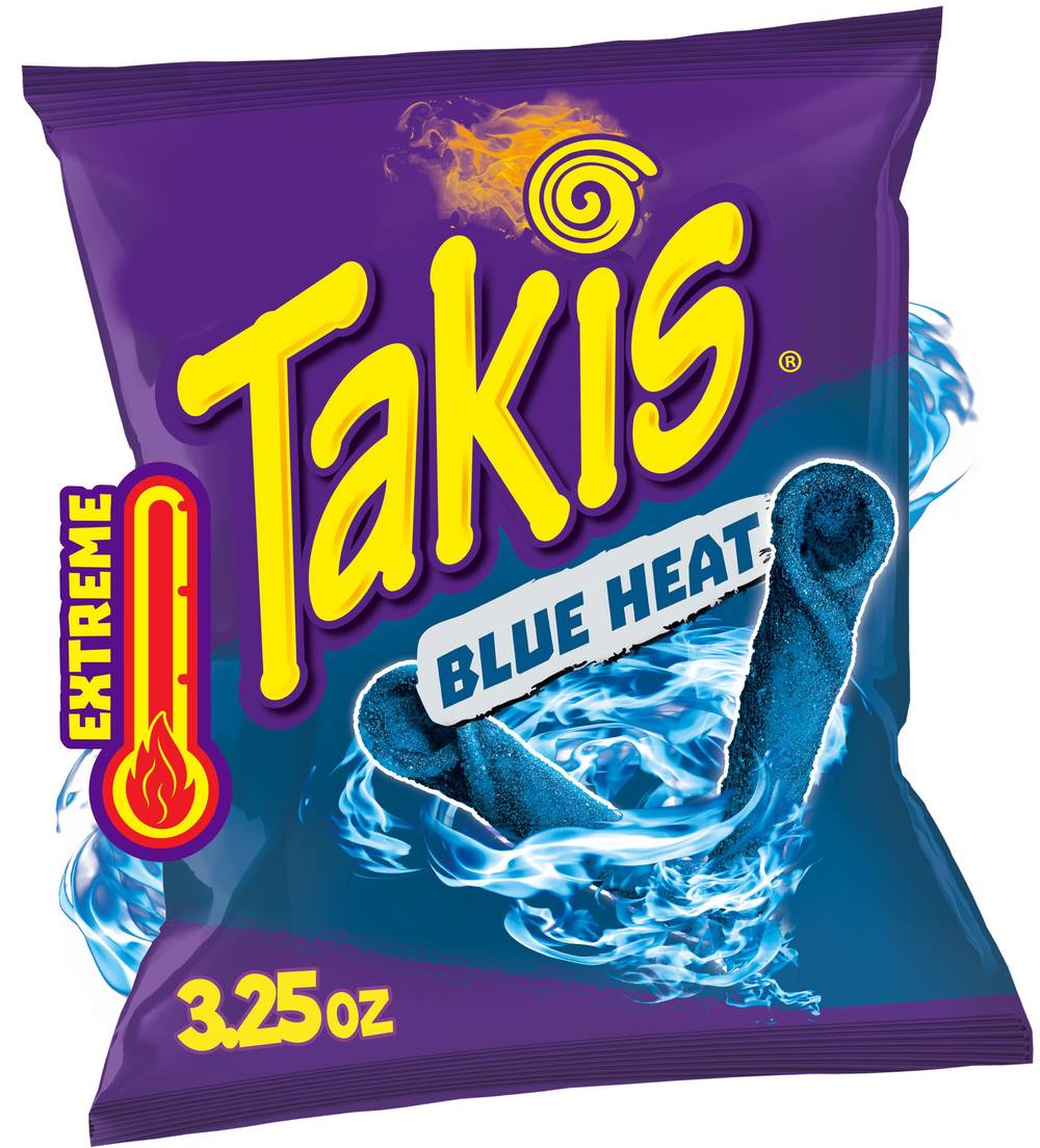 Takis Blue Heat Rolls Hot Chili Pepper Flavored Spicy Tortilla Chips, 3.25 Oz