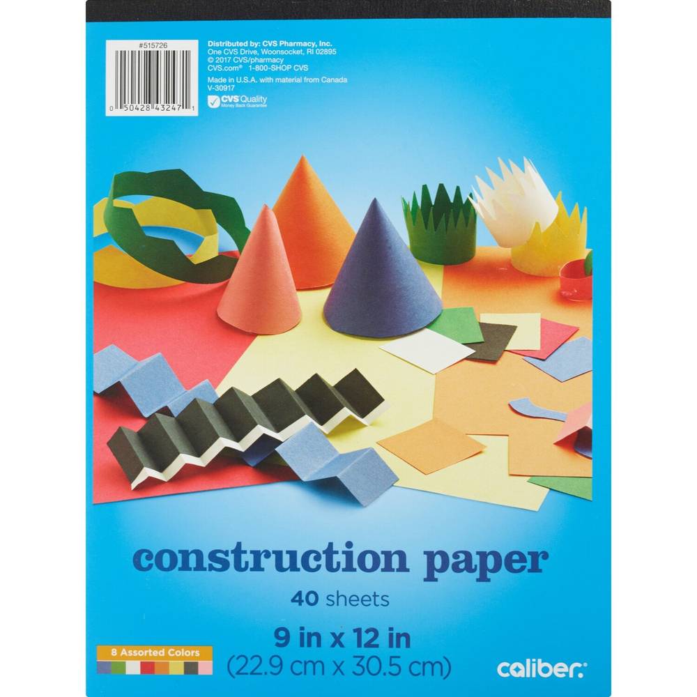 Caliber Construction Paper, Assorted Colors, 40 Ct