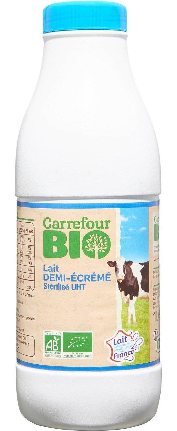 Lait Demi-Ecreme  Stérilisé UHT Bio CARREFOUR BIO - la bouteille 1L