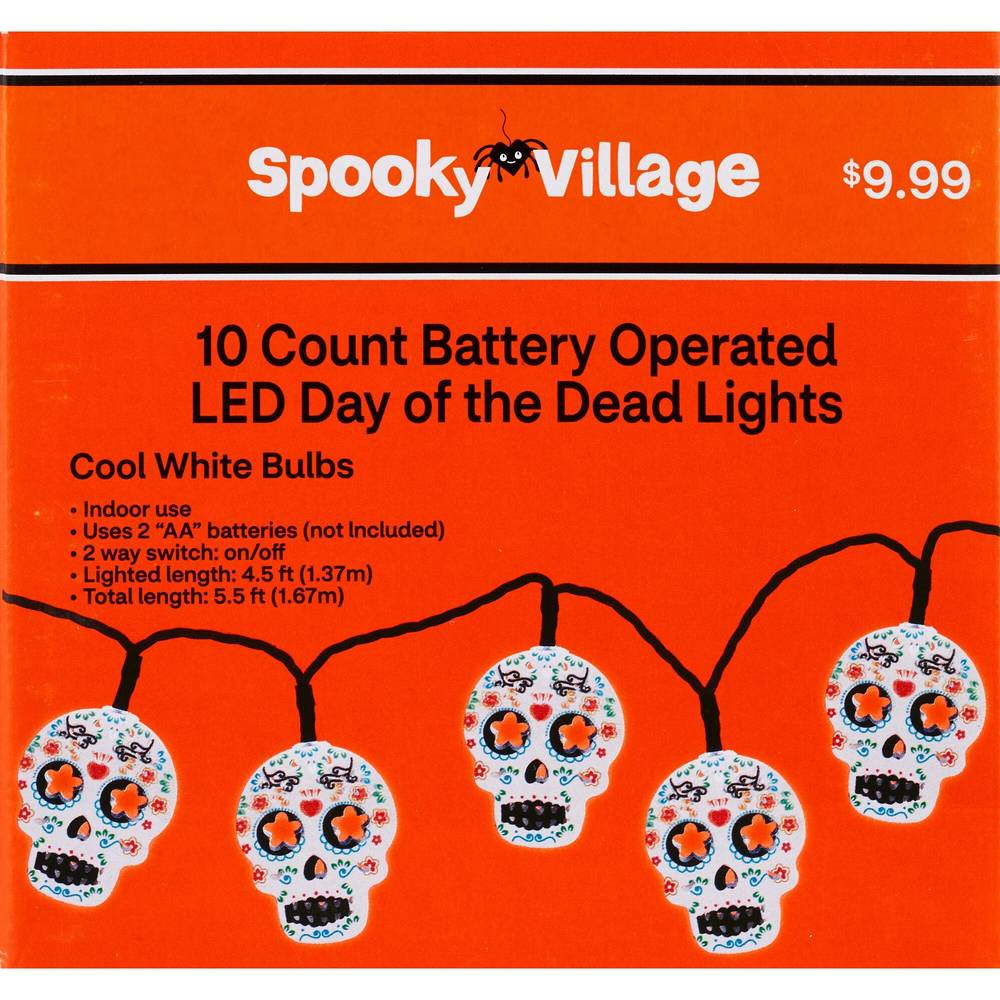 Spooky Village Battery Operated LED Day of the Dead Lights, 10 ct