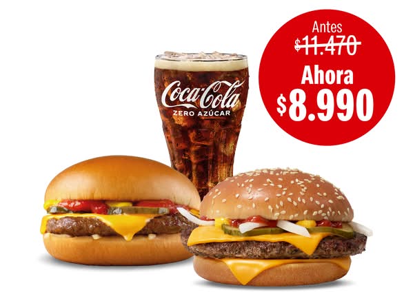 Cuarto de Libra con Queso + Hamburguesa con Queso + Bebida grande