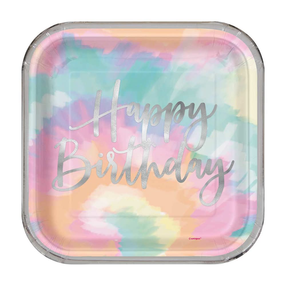 3-2-1 Party Watercolor Tie Dye Birthday Party Plates, 9 in (8 ct)