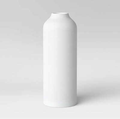 Threshold Elegant Bottle Shape Textured Ceramic Vase, 14"x5", White