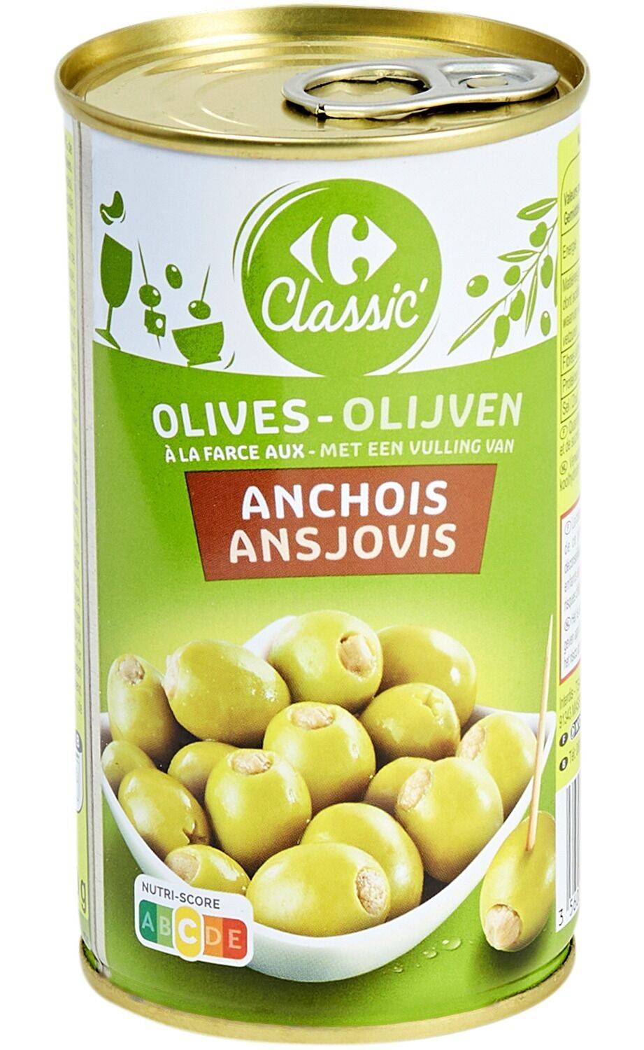 Carrefour - Olives vertes farcies, anchois (350g)