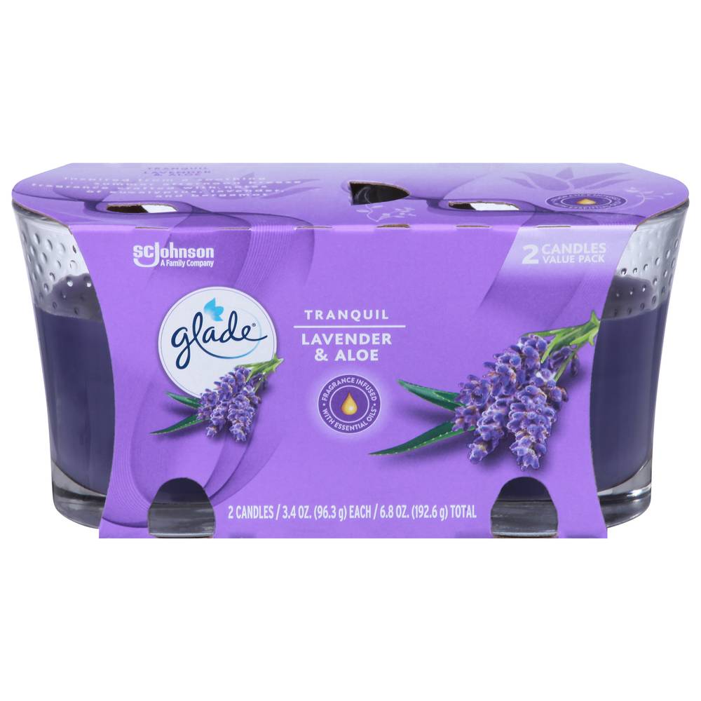 Glade Jar Candle, Scented Candles, Tranquil Lavender & Aloe, Twin Candle (6.8 oz)