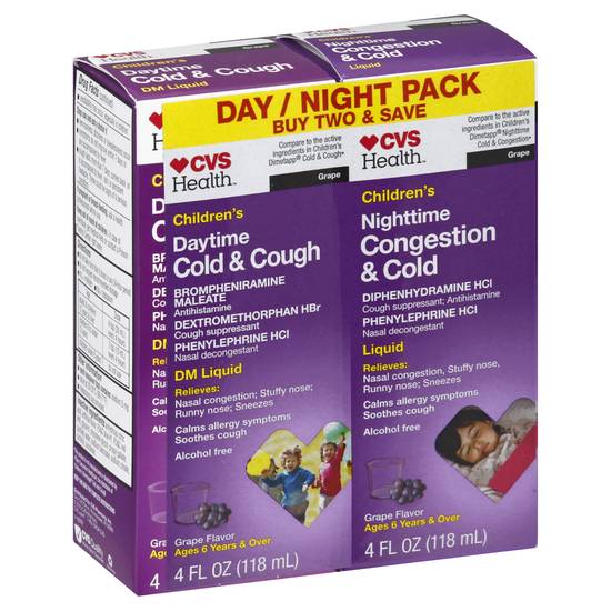 Cvs Health Children's Day Nighttime Cold Cough Congestion Relief Liquid Combo pack Grape