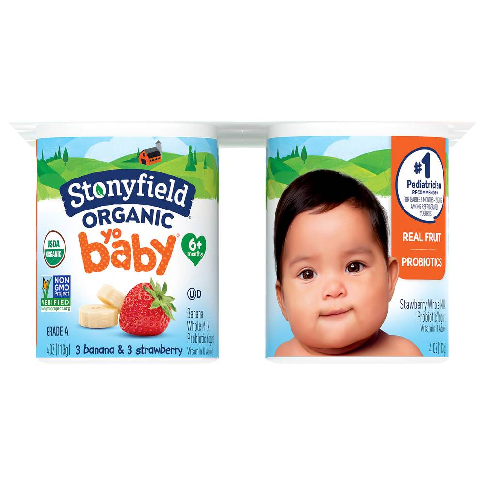 Stonyfield Organic Whole Milk Banana & Strawberry 6m+ Baby Yogurt Cups (6 ct)