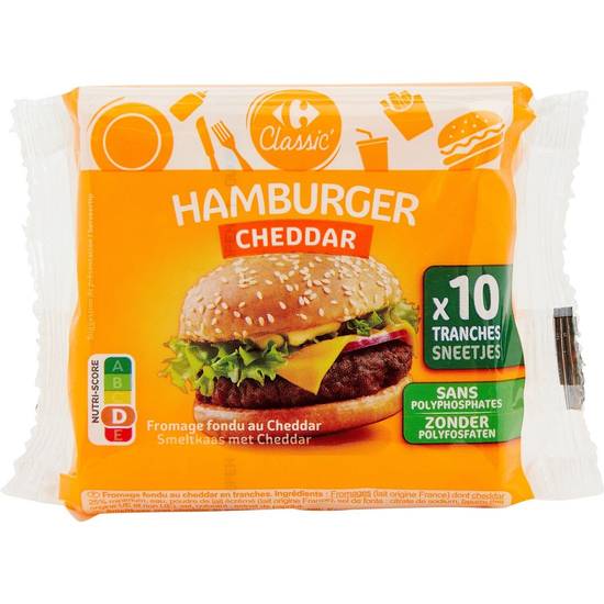 Carrefour Classic' - Fromage en tranches à hamburger cheddar (10 pièces)