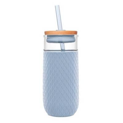 Ello Devon Glass Tumbler With Lid, Blue