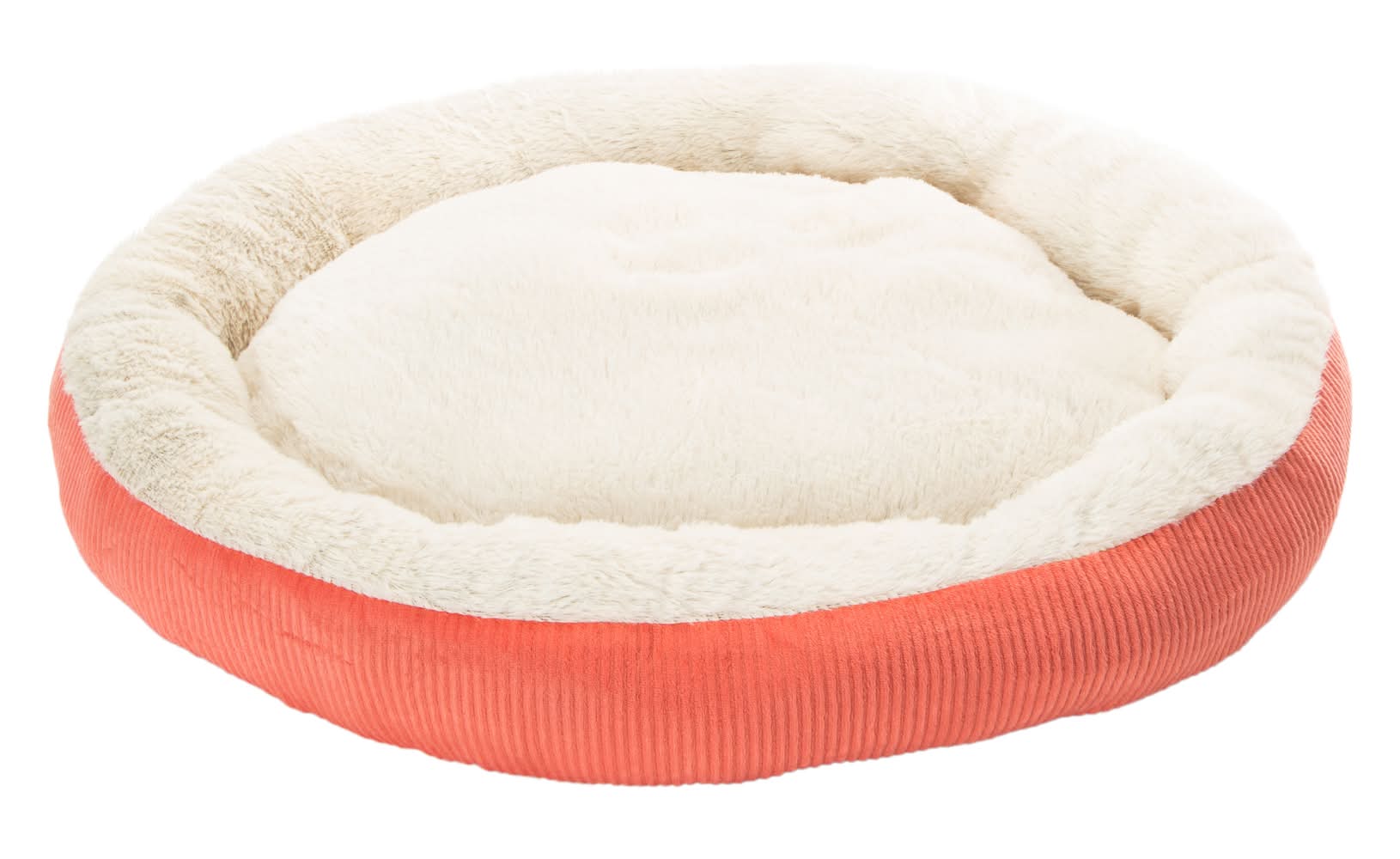 Round Corduroy Pet Bed 22in Coral