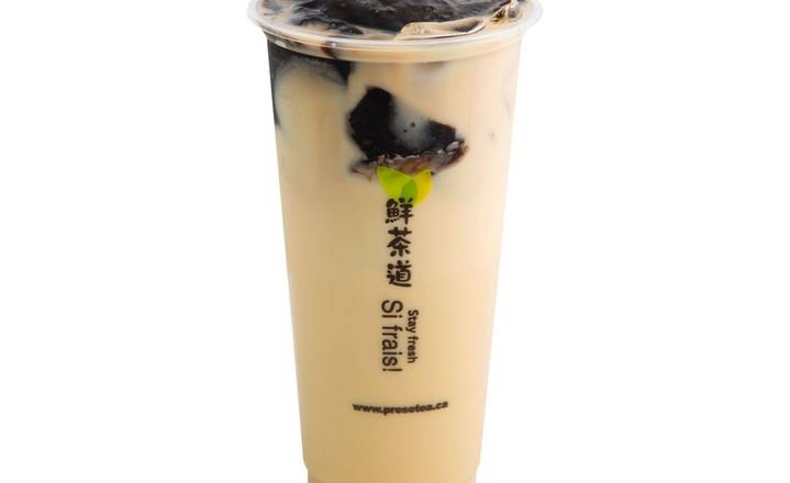 Hojicha Milk Tea with Grass Jelly 仙草培茶