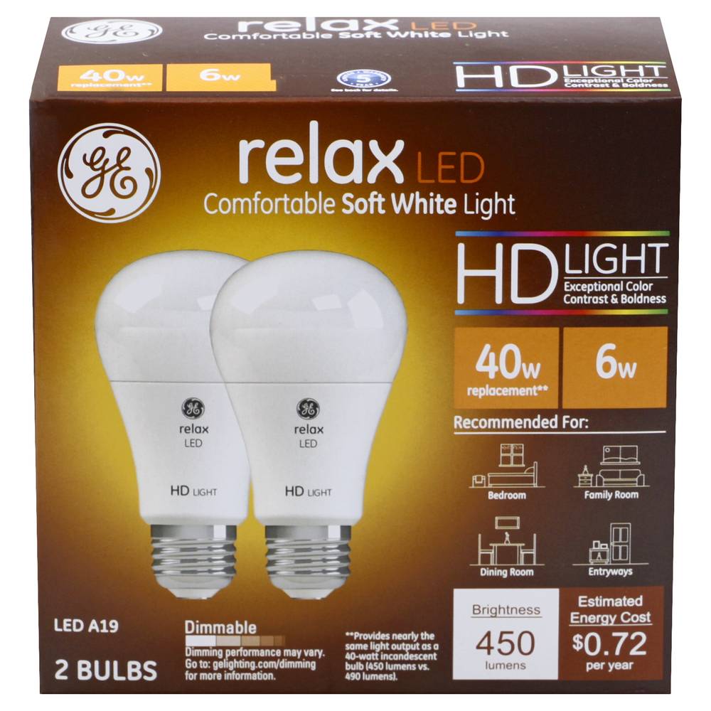 General Electric Relax Led Soft White Light 40w/6w 450 Lumens A19