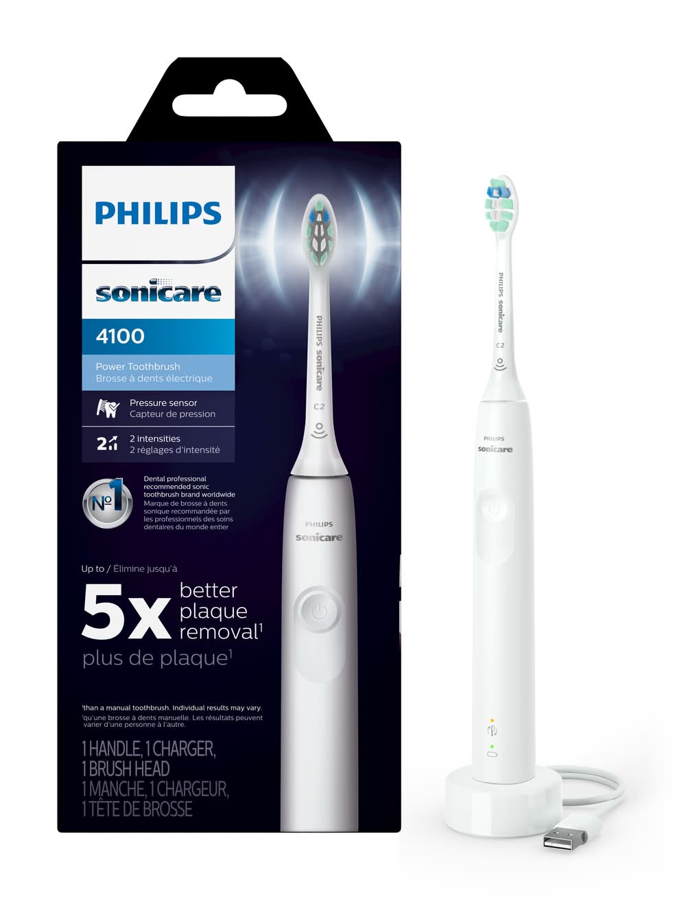Philips Sonicare 4100 Power Toothbrush Rechargeable Electric Toothbrush With Pressure Sensor, White