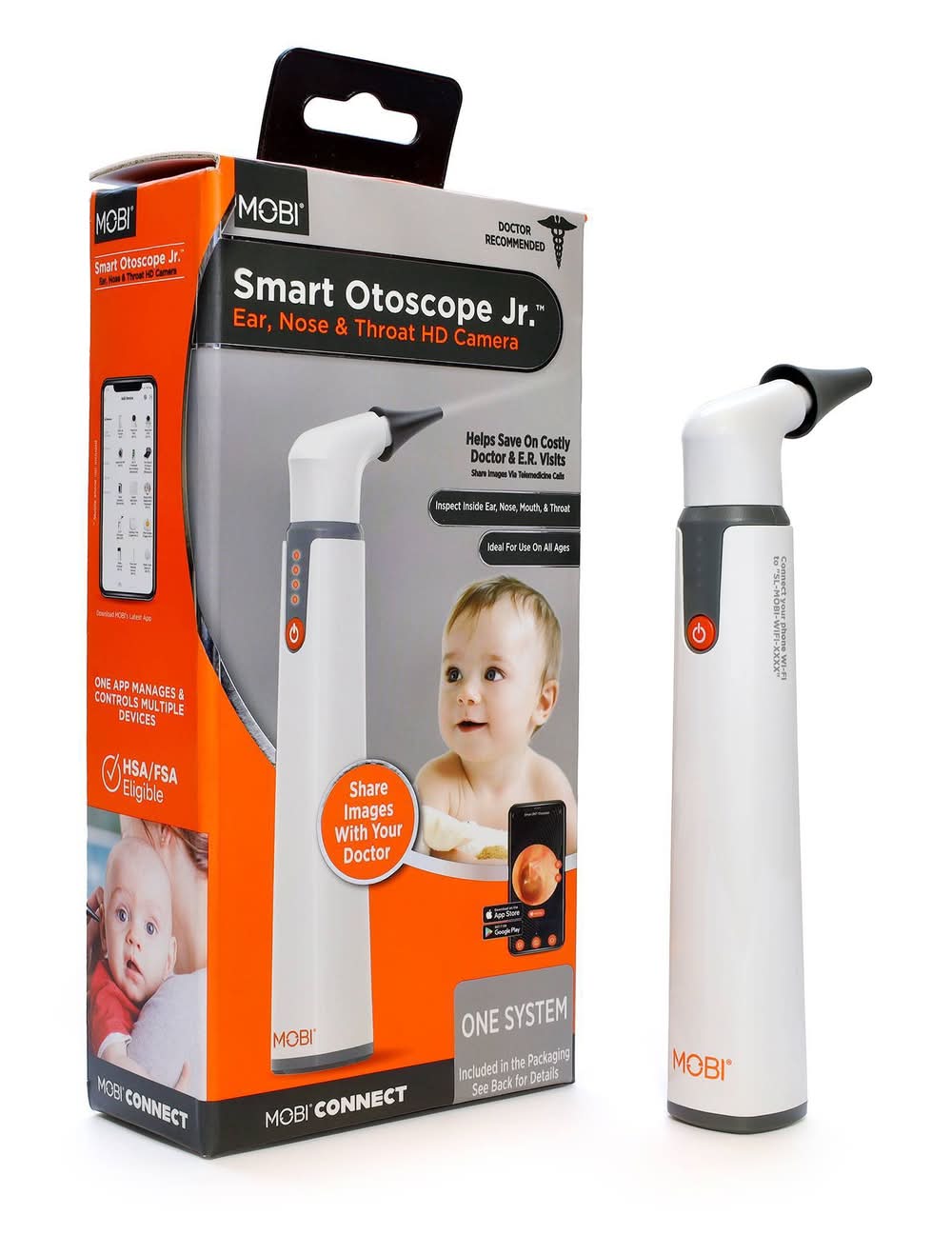 MOBI Wi-Fi Otoscope for Baby 1080P HD Camera, 6 LED, Ear Nose Throat Scope + Cleaning Tools: Plastic Construction