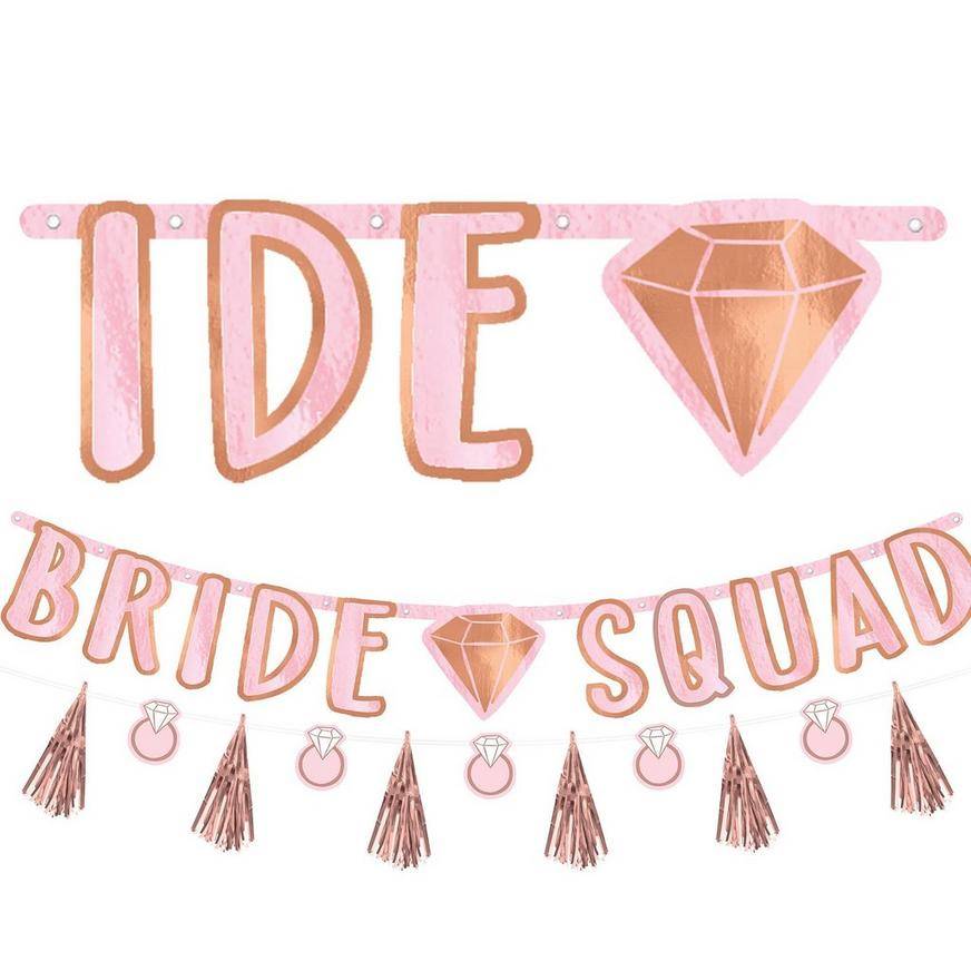 Blush Rose Gold Bride Squad Letter Banner with Mini Banner
