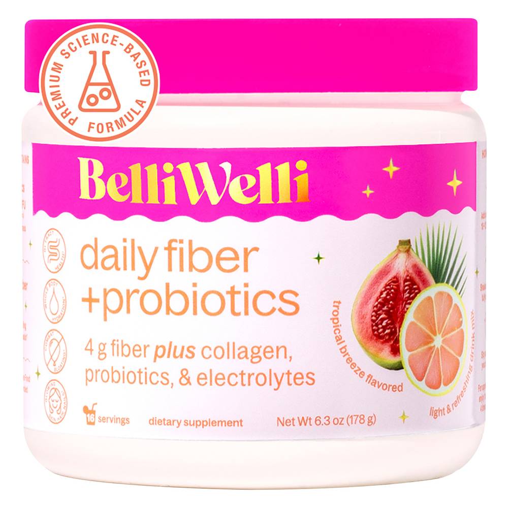 BelliWelli Daily Fiber Supplement With Probiotics, Tropical Breeze (6.3 fl oz)