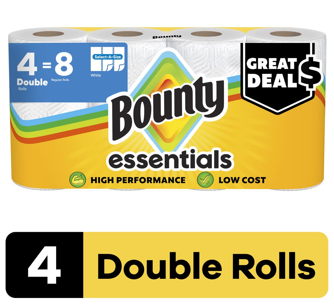 Bounty Essentials Paper Towel Double Rolls, 11x5.9 in, White (4 ct)