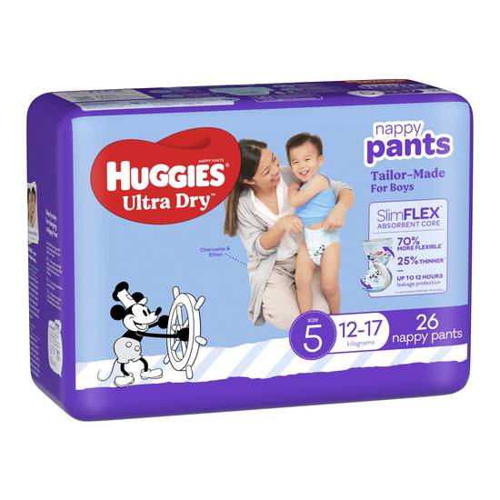 Huggies Ultra Dry Nappy Pants Boys Size 5 (12-17kg) 26 pack