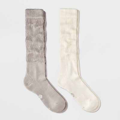 All In Motion Cushioned Scrunch Crew Socks, White-Gray (2 ct)