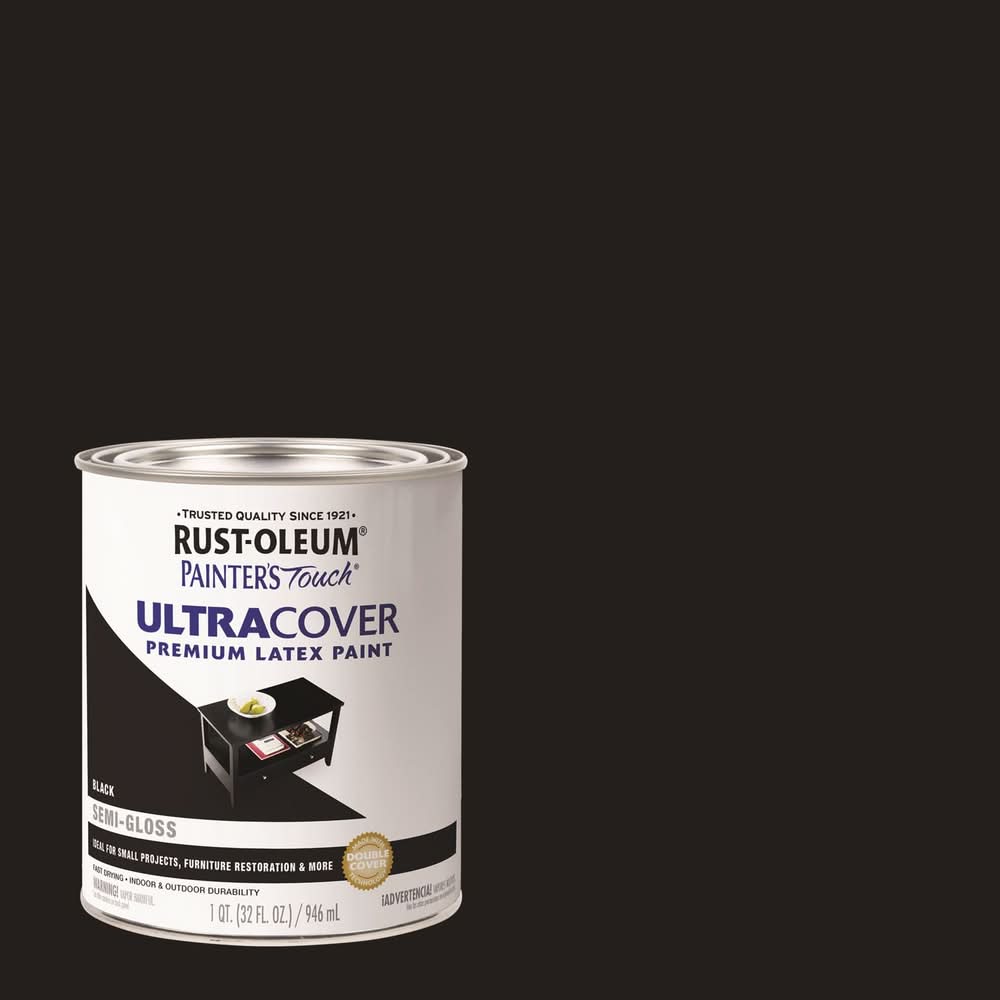 Rust-Oleum Painters Touch Ultra Cover Semi-Gloss Black Water-Based Paint Exterior And Interior 1 Qt