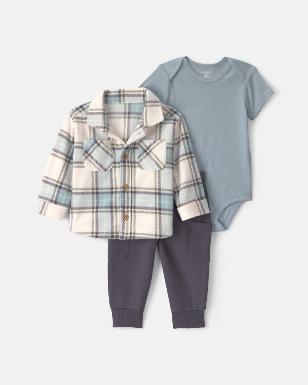 Baby Boy 3-Piece Plaid Fleece Layering Set - Green - 24M