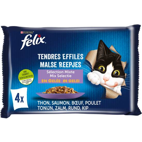 Felix - Pâtée pour chat adulte tendres effilés en gelée mixte (4 pièces)