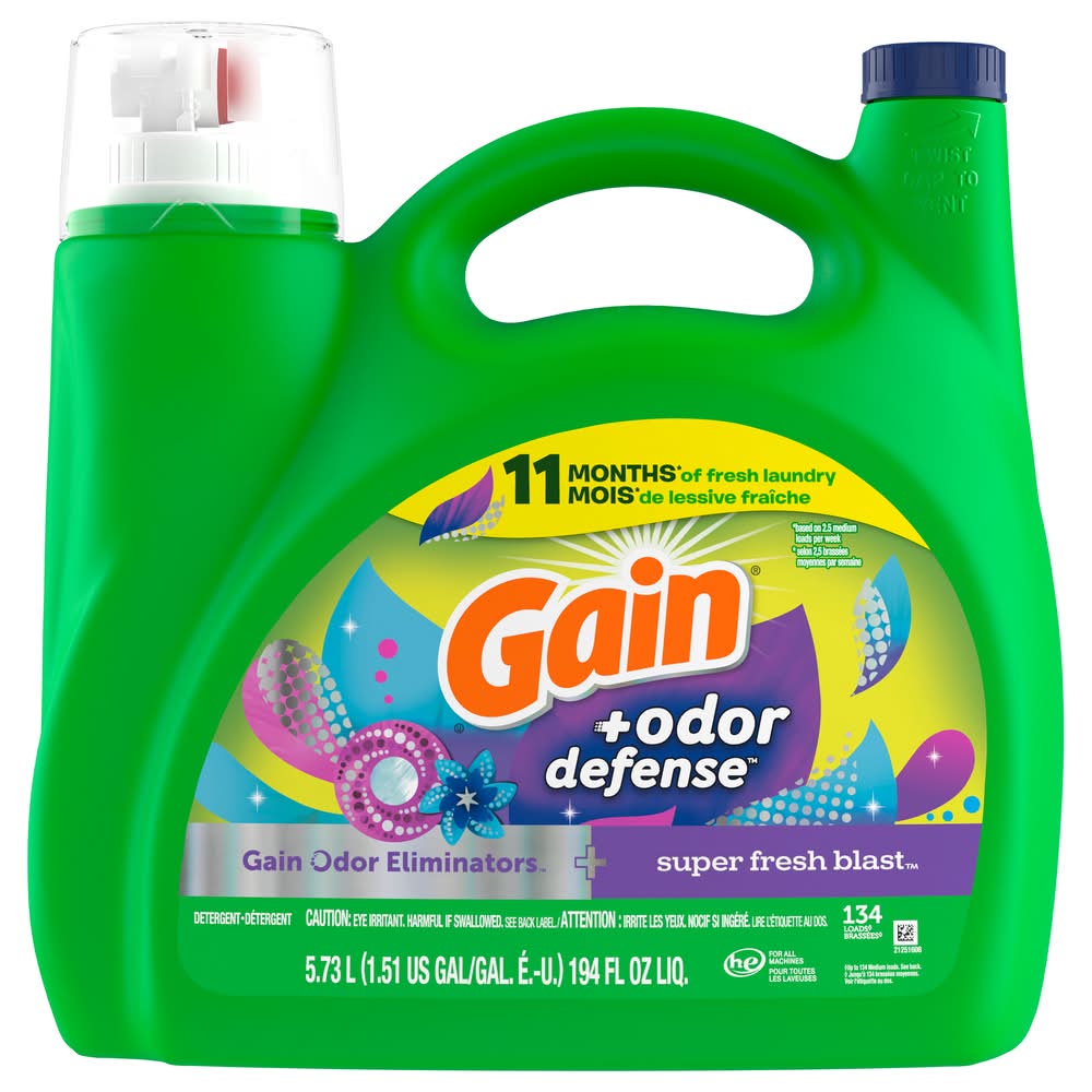 Gain Odor Defense Liquid Laundry Detergent, Super Fresh Blast (194 fl oz)