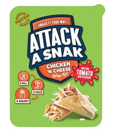 Attack A Snack Chicken 'N Cheese, High in Protein Wrap Kit With Tomato Ketchup (99g)